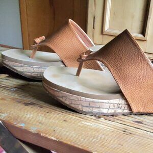 Yellow Box Wedge Platform Thong Sandals, Size 9